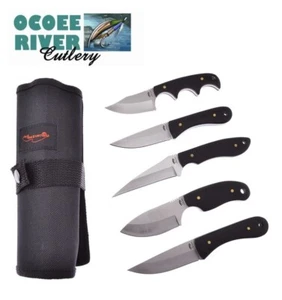 Frost Ocoee River Hunting knife Set of 5 knives Wood Handles with Storage Roll - Picture 1 of 3