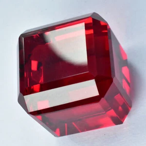Extremely Rare Lab-Created Ruby Red Cube Cut 55.40 Ct CERTIFIED Loose Gemstone - Picture 1 of 11