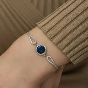 4Ct Round Cut Lab-Created Sapphire Bolo Bracelet 14k White Gold Finish Women's - Picture 1 of 3