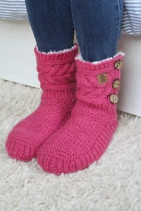Pink Pachamama Hand Knitted Slipper Socks with Suede Soles - Chamonix i - Picture 1 of 8