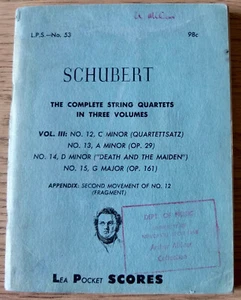 SCHUBERT STRING QUARTETS 12-15 POCKET SCORE SHEET MUSIC BOOK (1954) USA - Picture 1 of 8