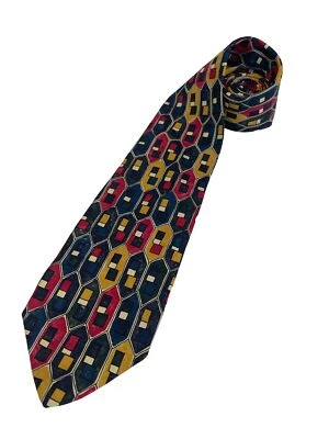 Eddie Bauer 真丝领带多色几何男式亮 55.5 x 3.75 — 第 1/4 张图片