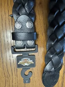 AUTHENTIC HARLEY DAVIDSON BLACK WOVEN LEATHER BELT 30” X 1.5” NO BUCKLE - Picture 1 of 4