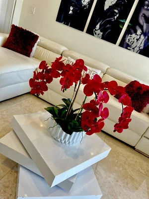 Nearly Natural 22in. Orchid Artificial Arrangement in White Ceramic Planter. Red - Image 1 of 4