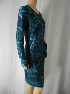 HALSTON Kleid Größe Small grün blau Faux Wickel Jersey Strick Langarm Neu mit Etikett - Bild 1 von 8