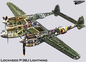 P38J Lightning Cutaway Poster Military Aviation Mini 11"X17" - Picture 1 of 1