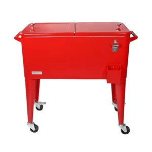 80 Quart Rolling Ice Chest, Portable Patio Party Bar Drink Cooler Cart, Bever... - Picture 1 of 6