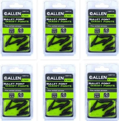 (6) Packs Allen Bullet Point Target Points 75 Grains Fit Carbon Arrows Brand New - Image 1 of 3