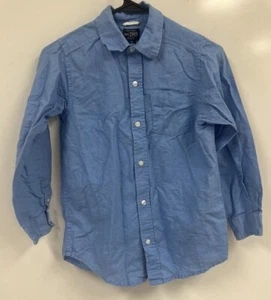 The Childrens Place Boy’s  Sz M 7-8 L/S Blue Button Up Shirt Blue Linen/ Cotton - Picture 1 of 9