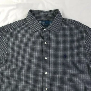 POLO Ralph Lauren Large STANTON Classic Fit Blue Gray Plaid Check Shirt - Picture 1 of 4