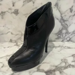 YVES SAINT LAURENT Black "Easy" Leather & Patent Platform Ankle Bootie Heels - Picture 1 of 11