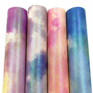 Colorful Iridescent Tie-dye PU Leatherette Sewing Fabric DIY Craft Bows Material - Picture 1 of 11