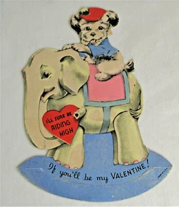 Vintage Valentine Puppy Dog on Elephant Teacher to Student - Picture 1 of 7