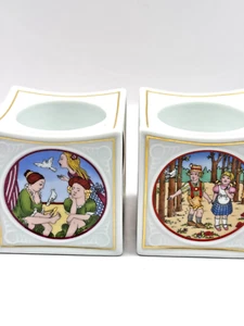 Set of Two Hutschenreuther Porcelain Candleholders 2002 & 2003 Different Scenes - Picture 1 of 6