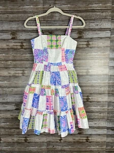 Lilly Pulitzer Alision Patch Me If You Can Poplin Fit & Flare Tiered Dress Sz 00 - Picture 1 of 13