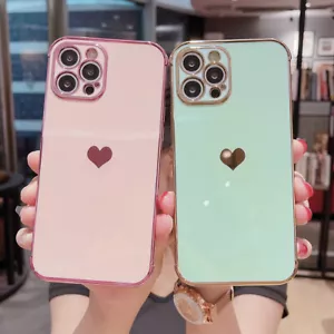 Soft Plating Cute Love Heart Phone Case Cover For iPhone 16 15 14 13 12 Pro Max - Picture 1 of 17