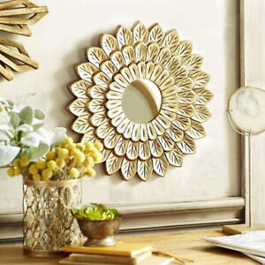 Wooden Wall Mirror Frame For Home Living Room Decorative With Round Mirror