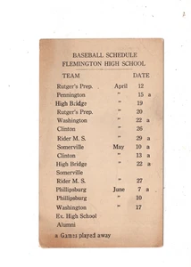 1920s Flemington, NJ High School Baseball Schedule - Picture 1 of 1