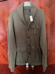 Cárdigan POLO by Ralph Lauren Talla L Verde Brezo Mezcla de Lana Cuello Chal Nuevo con Etiquetas - Imagen 1 de 21
