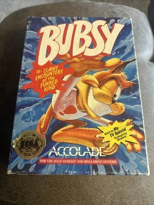 Bubsy (Sega Genesis, 1993) Complete in Cardboard Box w/ Manual Authentic Tested - Image 1 of 4