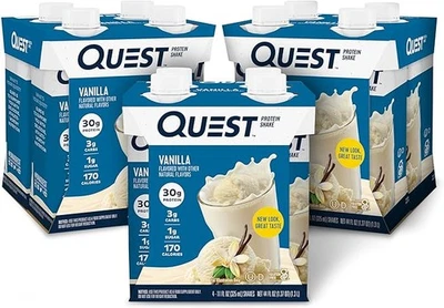 Batido de proteínas Quest Nutrition, 30 g de proteína, bajo en carbohidratos, vainilla, sin gluten, paquete de 4 Foto 1 de 4