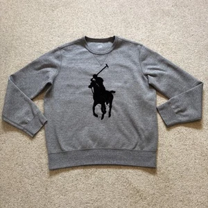 Polo Ralph Lauren Sweatshirt Mens Medium Grey Chenille Big Pony Double Knit - Picture 1 of 13