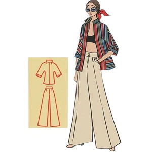 70er Jahre Schnittmuster, Jacke & weite Hose - Taille 24” (61cm) - 29” (74cm) - Bild 1 von 2