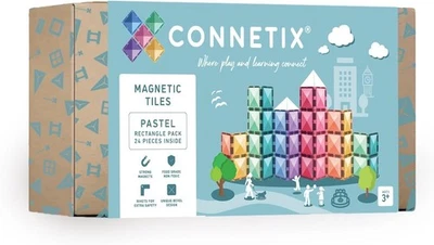 Connetix Pastel Rectangle Pack, 24 Pcs, Compatible, 8 Colors, Magnetic Tiles - Image 1 of 4