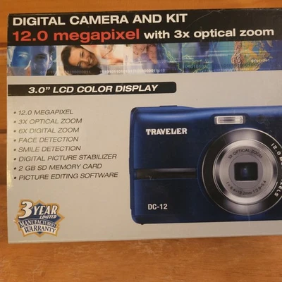 Traveler DC12 Digital Camera Kit 3.0 LCD Color Display 12.0 Megapixel No SD Card - Image 1 of 4