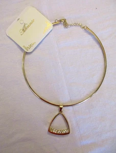 Mode goldfarbene Metall Creolen Halsband/Halskette mit dreieckigem Anhänger mit Edelsteinen - Bild 1 von 9