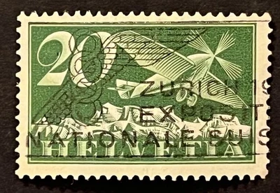 Travelstamps: 1925 Switzerland Air Mail Stamps Scott #C4 - Used Pictorial Cancel - Image 1 of 4