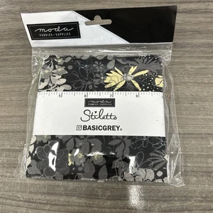 Moda Charm Pack 5” Squares Stiletto Basicgrey Basic Grey NIP Fabric Material - Picture 1 of 4