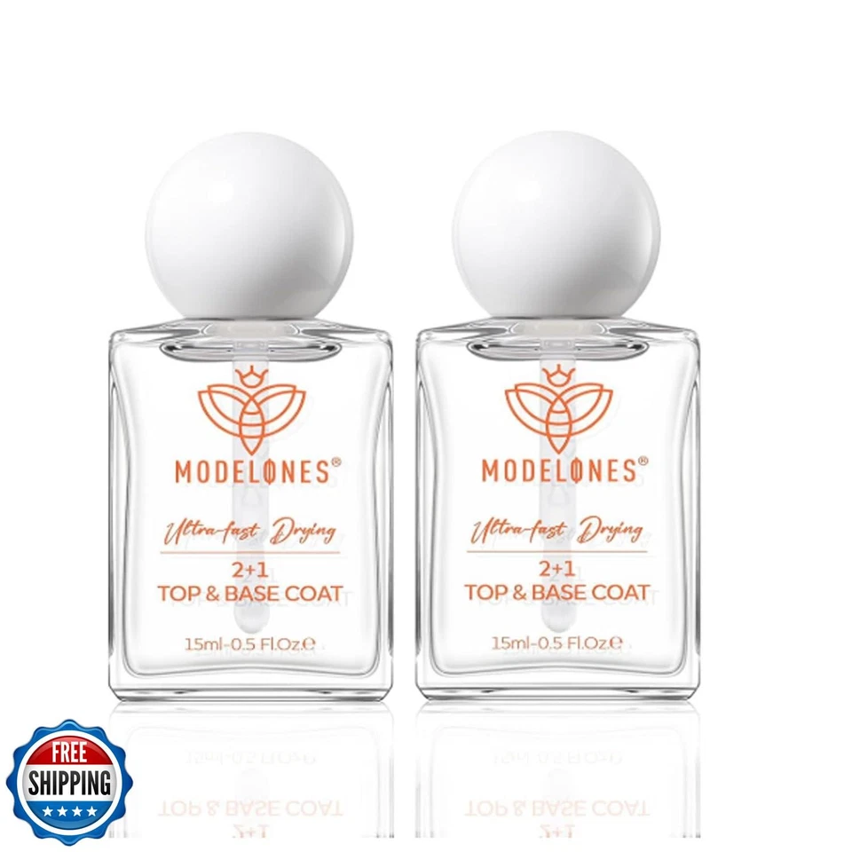 modelones 2 Pcs No Wipe Top Coat and Base Coat Nail Polish Set, Clear Quick D - Image 1 of 1