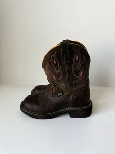 Justin Jugend Größe 5,5 B braun L9526 orange Leder eckige Zehenpartie Cowboystiefel Gypsy - Bild 1 von 7