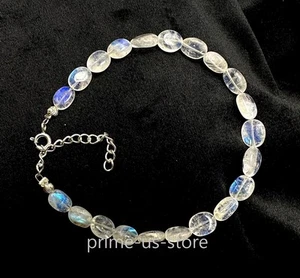 Bracciale Pietre di Luna Arcobaleno Flash Blu, 7-9MM Braccialetto Pietre Preziose Perline Ovali Lisce - Foto 1 di 8