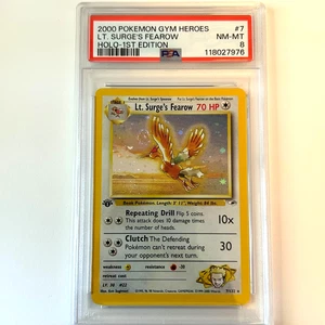 2000 Pokemon "Lt. Surge's Fearow" 1st Edition Gym Heroes #7 NM-MT PSA 8 SWIRL - Picture 1 of 6