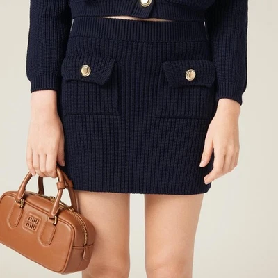 NWT MIU MIU Navy Blue Knit Mini Skirt Size 38/US 2 $1,300 - Image 1 of 4