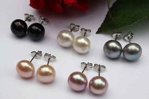 5X10 coltivate perle d'ACQUA DOLCE SET Gioielli Orecchini a farfalla argento 925 - Immagine 1 di 1