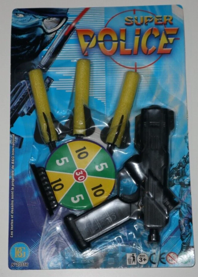 Kit Jeu Jouet Police Pistolet Plastique 15 cm + Cible & 3 Projectiles en Mousse - Photo 1/1