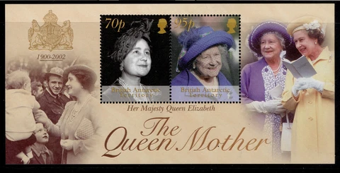 BRITISH ANTARCTIC TERRITORY QEII SG MS346, 2002 Queen mother mini sheet, NH MINT Cover