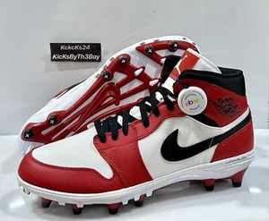 Jordan 1 Mid TD Football Cleats White Red Size 11 Mens AR5604-106 Chicago - Picture 1 of 11