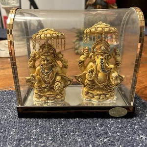 Laxmi Ganesha Idol Lord Lakshmi Ganpati Statue 5.5 Inch 24 K Gold Plated Vtg - Picture 1 of 7