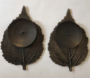 Khol’s Brass Leaf Candle Holders Set Of Two 8 X 5.5 In.&&& - Picture 1 of 2