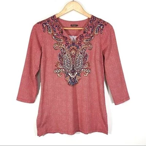 Top túnica para mujer J. McLaughlin talla S tejido Catalina rojo jirafa estampado cachemira - Imagen 1 de 6