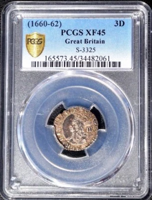 1660 - 1662 Great Britain 3 Pence, S-3325, PCGS XF 45, England, - Image 1 of 3