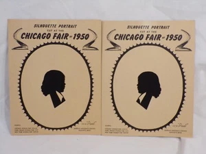 Pair 1950 Chicago Fair Silhouette Portrait Cut by Paul - 9" X 7" - Picture 1 of 3