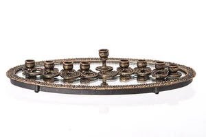 Hanukkah Menorah Hanukkia Golden Links & Mirror Tray  8.75" x 2.5"  In Gift Box - Picture 1 of 2
