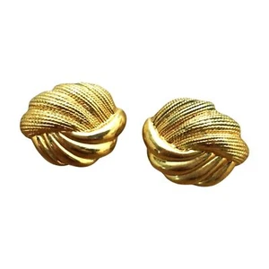 80s 90s Vintage Napier Earrings, Gold Tone Metal, Clip On Style - Bild 1 von 3