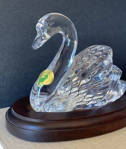 Vintage Waterford Crystal Swan Figurine Ireland Wooden Base Retired - Picture 1 of 13