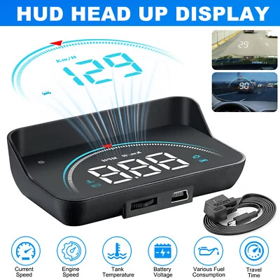 Car OBD2 HUD Head Up Display Gauge Speedometer MPH KMH RPM Warning Alarm Meter - Image 1 of 4